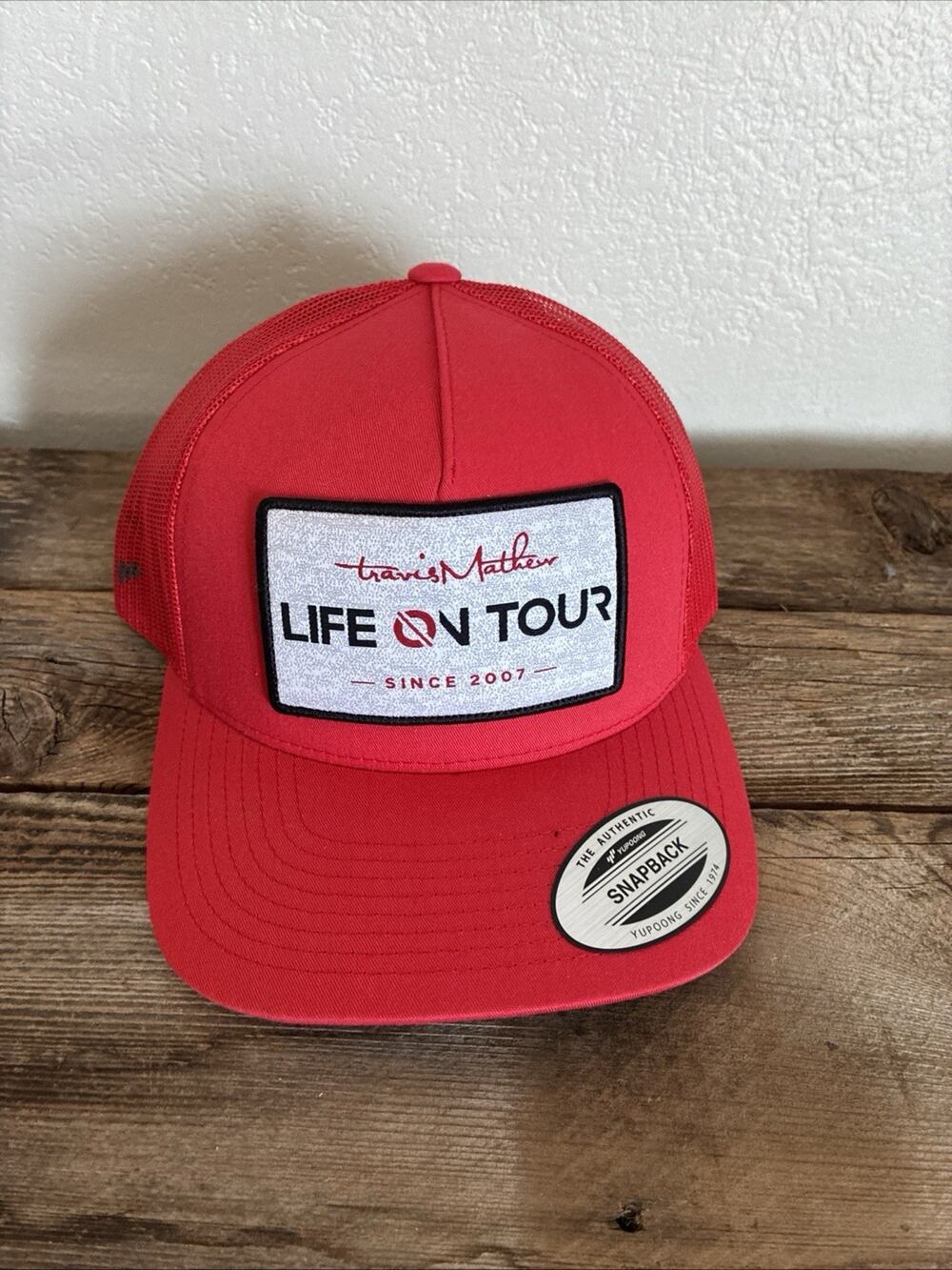 BRAND NEW Red Yupoong Travis Mathew Baseball Hat Cap LIFE ON TOUR Mesh Snapback